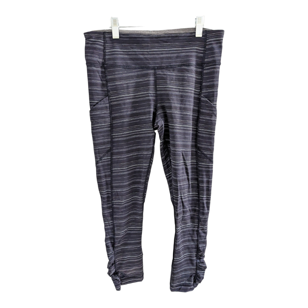 Lululemon Womens Size 8 Speed Crop Leggings Cyber Stripe Naval Blue Black
